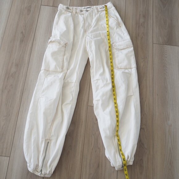 Skater Aesthetic White Cargo Pants With Brown Embordary And Zippers Sz Small - Picture 15 of 16